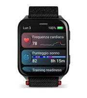 Cassa sottile in titanio colore nero con cinturino in nylon ComfortFit nero del Garmin Venu X1